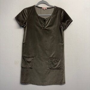Organic John Patrick Mini Tunic Dress Velvet Velour Gray S Patch Pockets